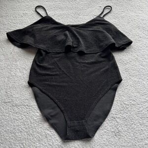 Zara Knit Sleeveless One Piece‎ Top Black Women's Size Medium Sparkle Ruffle